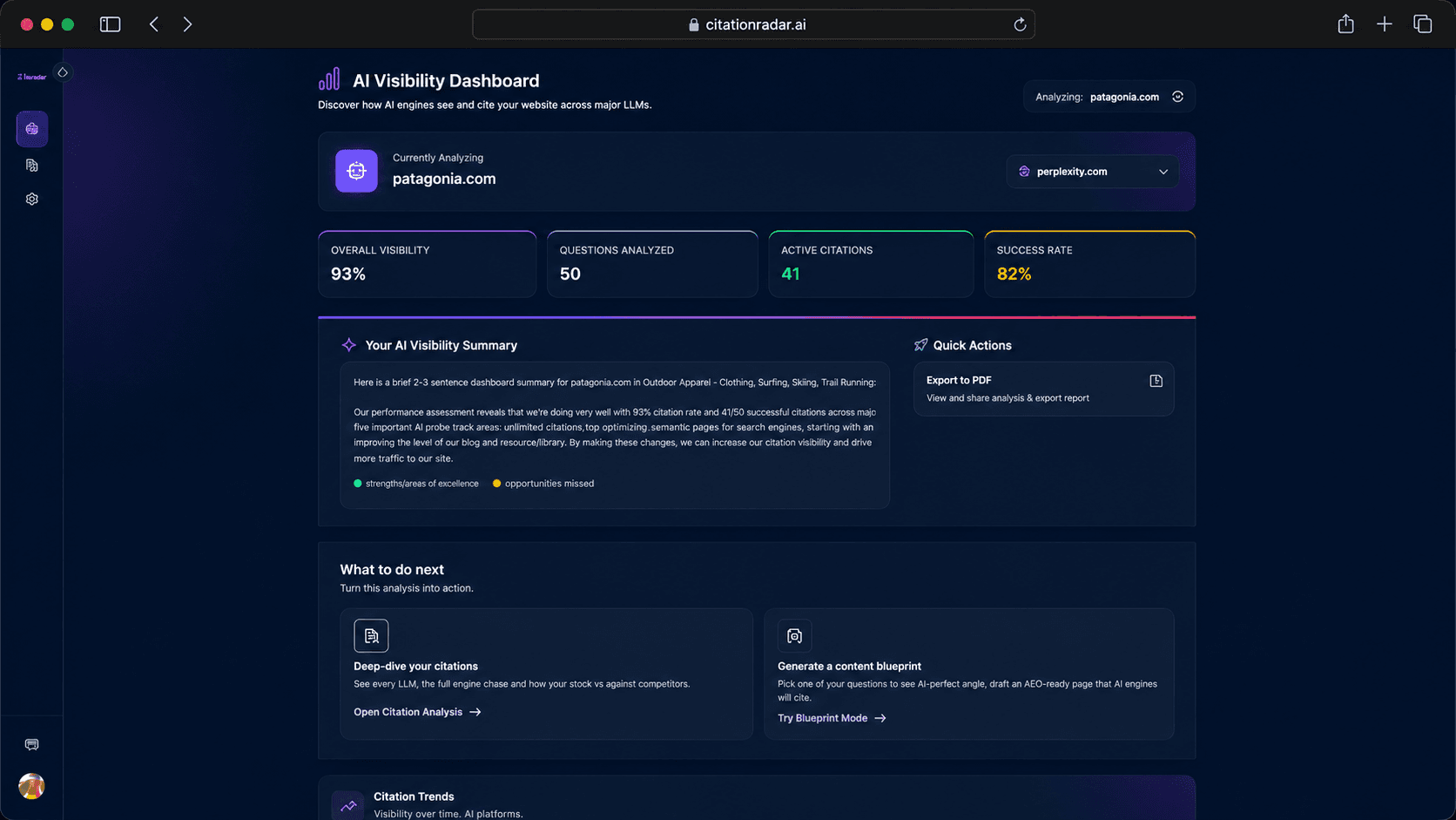 Citation Radar AI Visibility Dashboard